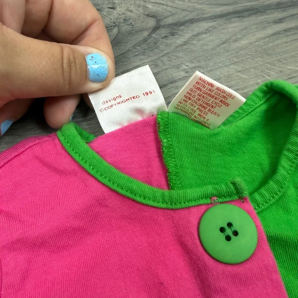 Vintage 1991 Basics by City Kids Pink Green Colorblock Heart Bodysuit Size 3M